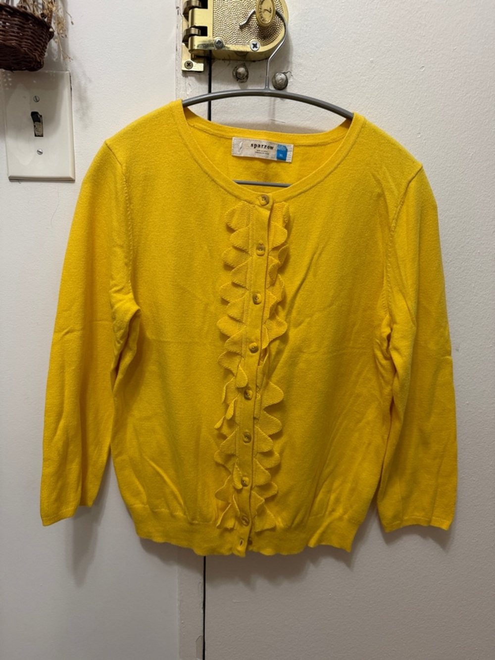 Sparrow Yellow Ruffle-Front Women’s Sweater